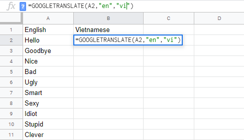 Thủ thuật "chất" dùng Google Translate dịch thuật trong Google Sheets